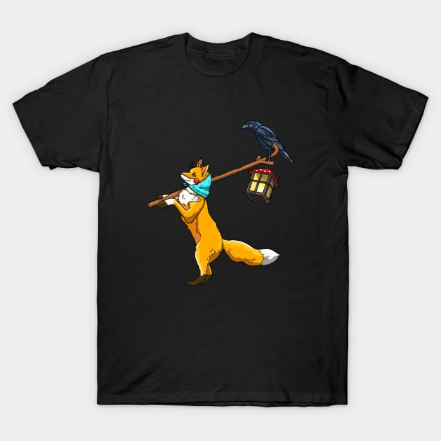 The Red Fox and Raven T-Shirt by Mariarti